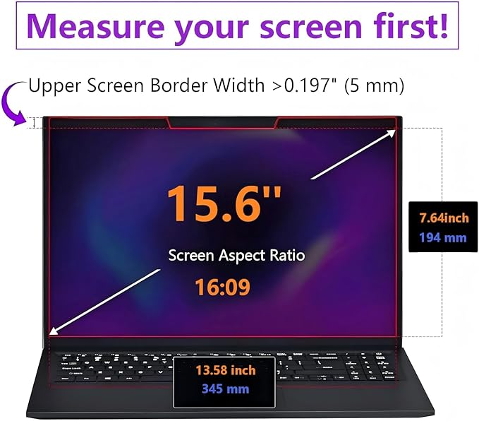 15.6-inch magnetic privacy screen, suitable for laptops with a 16:9 detachable anti-glare filter, reduces blue light/compatible with HP, Dell, Acer, Asus, Samsung, Lenovo and other laptops.