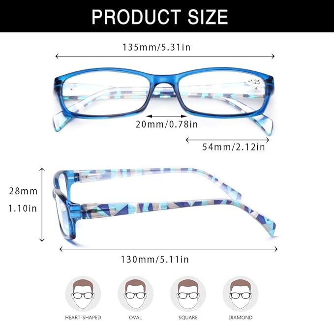Henotin 5-Pack Reading Glasses Blue Light Blocking Anti Eyestrain Computer Reading Glasses for Women and Men Readers (Mixed color, 4.00)