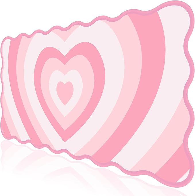 L-SPOUTTO Pink Mouse Pad,Cute Desk Mat XXL Large Scalloped Gaming Mousepad,35.4x15.7in Non-Slip Rubber Base Keyboard Pad Waterproof Desktop Mat for Laptop Computer Work Game Home Office-Pink Heart