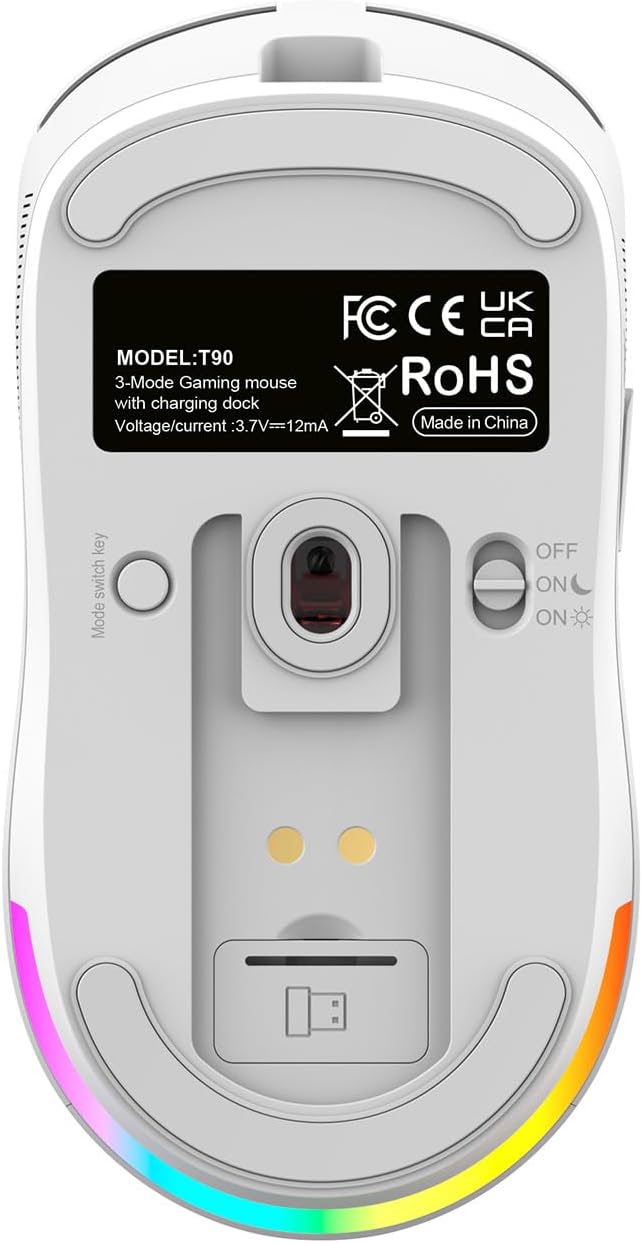 Wireless Gaming Mouse RGB Light, 3 Mode Wired 2.4G BT5.3 12000 DPI 7 Programmable Buttons, Magnetic Charging Dock for PC Laptop Gaming (White)