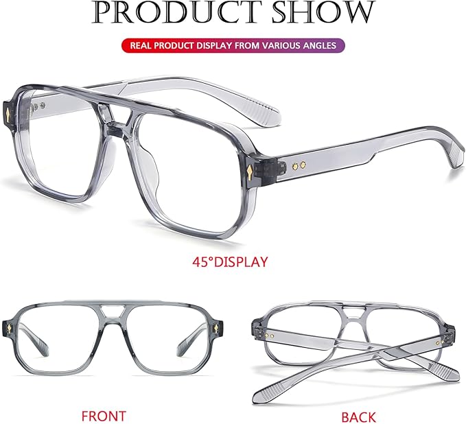 PORADAY Blue Light Blocking Glasses for Women Men 70s Retro Square Aviator Eyeglasses Rectangle Computer Eyewear