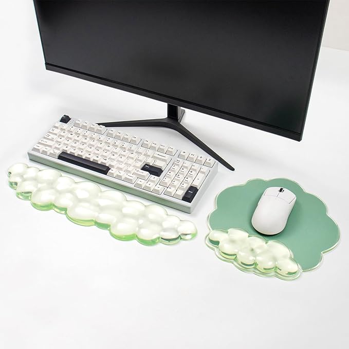 Cloud Wrist Rest and Cloud Mouse Pad for Keyboard and Mouse - Ergonomic Cloud Mouse Pad with Gel Wrist Support, Non-Slip Base Cute Office Accessories for/Desktop/Latop/Home/Gaming