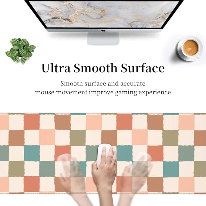Boho Checkered Brown Gaming Mouse Pad Desk Mat for Home and Office, Large Mousepad Extended Keyboard Pad Stitched Edge Accessories Decor