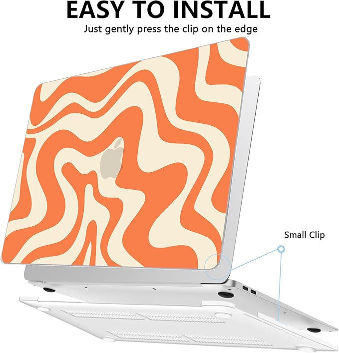 AKIT Compatible with MacBook Air 13 Inch Case M1 2022 2021 2020 2019 2018 A2337 A2179 A1932, Pattern Hard Shell Laptop Case+Screen Protector+Keyboard Cover for Mac Book Air 13.3 Inch, Orange Wave