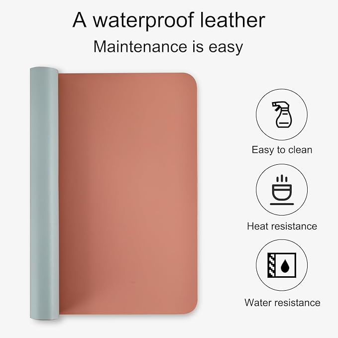 Non-Slip Desk Pad,Desk mat,Waterproof PU Leather Desk Pad,Laptop Desk Writing Pad for Office and Home (Pink, 35.4" x 17")