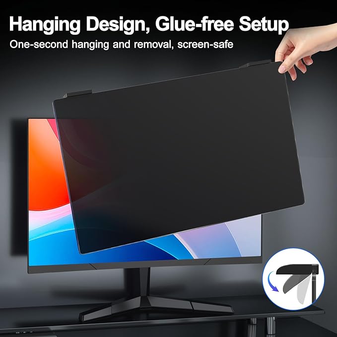 2 Pack 27 Inch Computer Privacy Screen Filter, 9H Hardness Anti-Scratch Shield for 27" Widescreen Monitor(16:9), Hanging Design for Open Office & Cubicle, Reduce Blue Light & Eye Strain