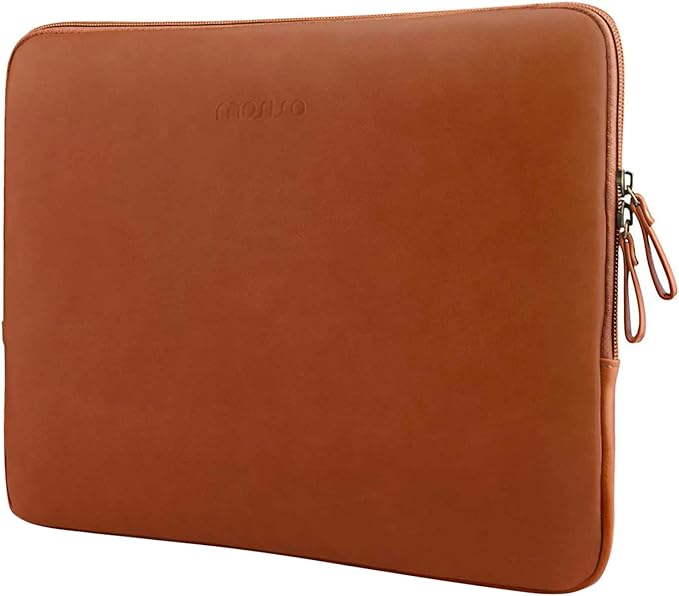 MOSISO Laptop Sleeve Bag 13 inch Compatible with MacBook Air 13.6 inch 2025-2022 M4 M3 M2/Air 13 inch 2022-2018 M1/Pro 13 2025-2016 M2 M1, PU Leather Padded Bag Waterproof Case, Brown