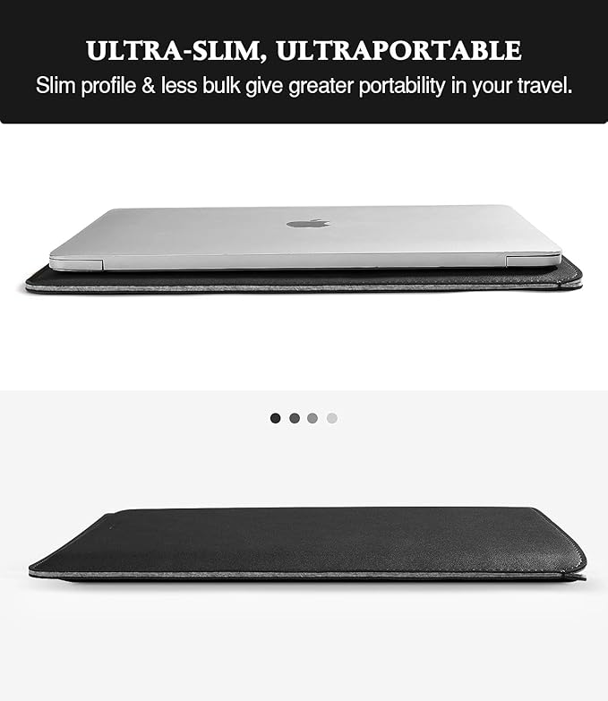 MoKo Laptop Sleeve Compatible with New Mac Pro 14 Inch M5/4/3/2/1 2026-2021, Slim Stylish Laptop Bag Made of PU Leather, Fliz Sleeve Case, Carry Bag for 14 Inch Mac, Black