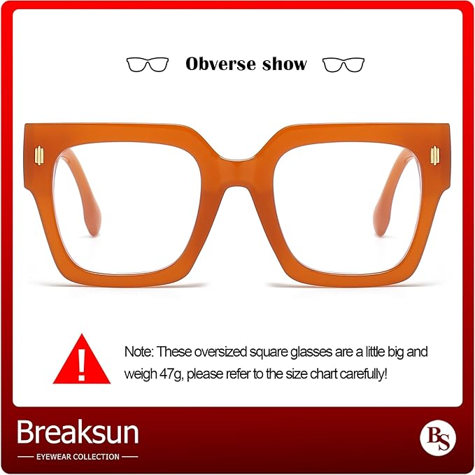 Breaksun Fashion Oversized Blue Light Blocking Glasses for Women Men Trendy Big Square Frame Computer Eyeglasses