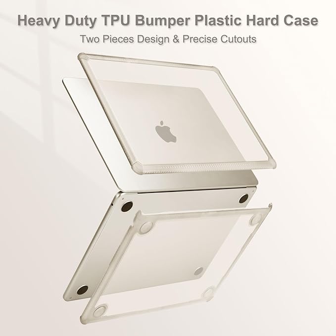 MOSISO Compatible with MacBook Air 13 inch Case M5 2026 M4 2025 M3 M2 2024-2022 A3449 A3240 A3113 A2681,3 in 1 Kit Crack-Resistant Heavy Duty Protective Plastic Hard Case with TPU Bumper, Starlight
