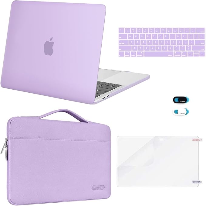 MOSISO Compatible with MacBook Pro 13 inch Case M2 2026, 2025, 2024-2016 A2338 M1 A2251 A2289 A2159 A1989 A1708 A1706, Plastic Hard Case&Bag&Keyboard Skin&Webcam Cover&Screen Protector, Light Purple