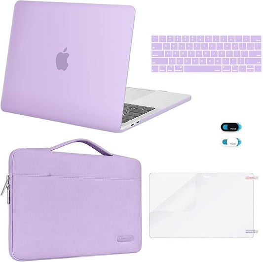 MOSISO Compatible with MacBook Pro 13 inch Case M2 2026, 2025, 2024-2016 A2338 M1 A2251 A2289 A2159 A1989 A1708 A1706, Plastic Hard Case&Bag&Keyboard Skin&Webcam Cover&Screen Protector, Light Purple