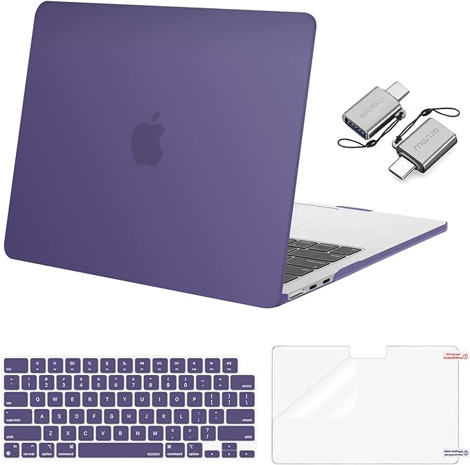 MOSISO Compatible with MacBook Air 13 inch Case M5 2026 M4 2025 M3 M2 2024-2022 A3449 A3240 A3113 A2681, Hard Shell&Keyboard Cover&Screen Film&Type C for MacBook Air 13.6 inch Case, Imperial Purple