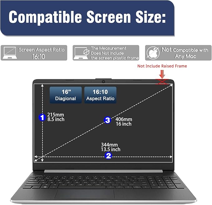 16" Privacy Screen Protector | 9H Tempered Glass with Anti-Blue Light & Anti-Glare | Universal Fit for HP, Dell, ASUS, Samsung, Lenovo, Acer, MSI 16:10 Laptops (Wide-Angle Privacy + Eye Comfort)"