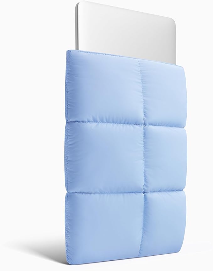 Comfyable Puffy Laptop Sleeve 13 Inch 14 Inch, Quilted Puffer Laptop Carrying Case, Pillow Case Compatible with MacBook Air M4 2025 M3 M2 M1, MacBook Pro M5 M4 Pro/Max, Light Blue