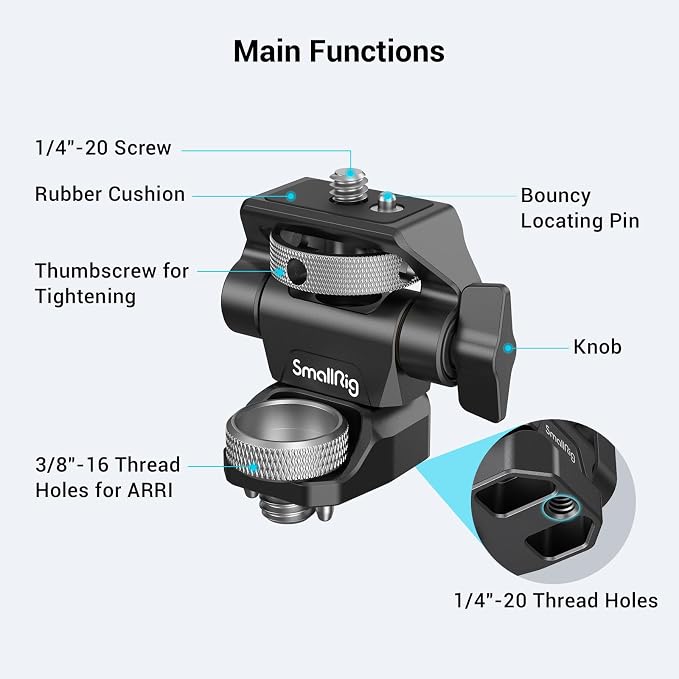 SmallRig Adjustable Camera Monitor Mount for ARRI-Style (Upgrade), 360° Swivel and 180° Tilt Monitor Holder Anti-Twist Support 5” and 7” Field Monitor - Image 4