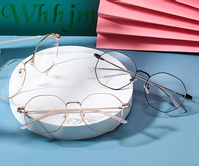 Polygon Blue Light Blocking Glasses for Women Men Retro Octagon Square Non-prescription Metal Frame Eyeglasses