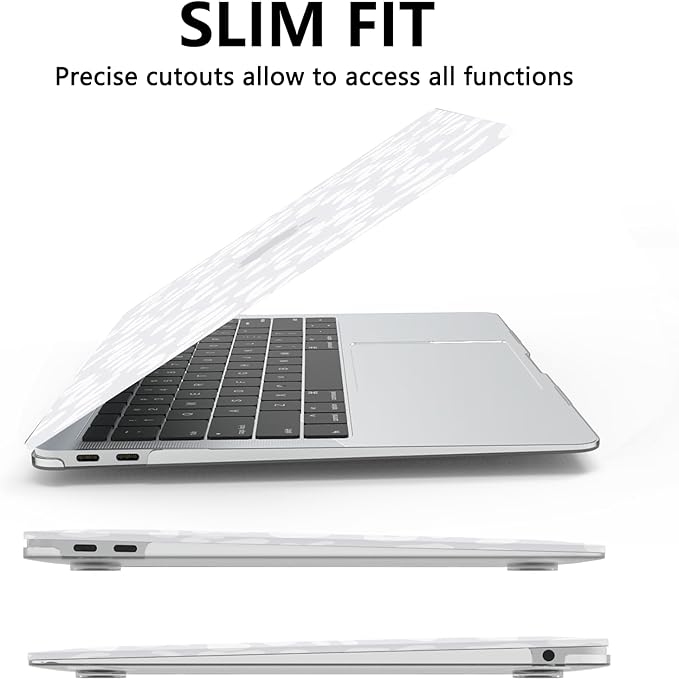 AKIT Compatible with MacBook Air 13 Inch Case M1 2022 2021 2020 2019 2018 A2337 A2179 A1932, Pattern Hard Shell Laptop Case+Screen Protector+Keyboard Cover for Mac Book Air 13.3 Inch, White Leopard