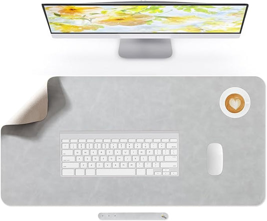 Desk Pad Soft PU Leather Large Mouse Pad Laptop Computer Desk Mat Table Blotter Flat Smooth Waterproof Non-Slip Desktop Protector Writing Pad for Office and Home (Light Grey, 80x40cm)