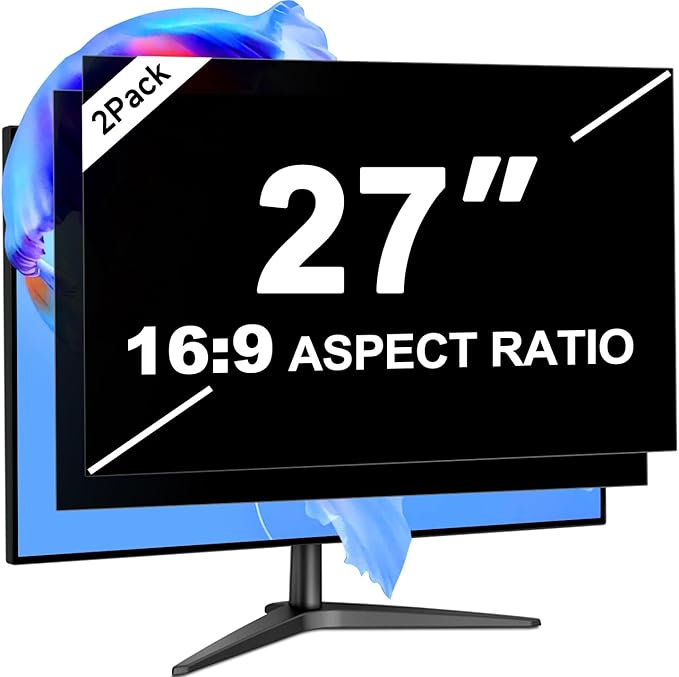 27 Inch Privacy Screen for Computer Monitor 16:9 Aspect Ratio, Eye Protection Anti Blue Light Glare Shield, 27 Inch Removable Black Blackout Anti Spy Desktop Security Private Filter