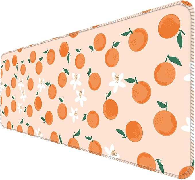 Desk Mat,Big Desk Pad,31.5 x 11.5in Extended Gaming Mouse Pad,Large Mouse Pad for Desk Rubber Base Mousepad with Stitched Edges,Keyboard Mouse Mat for Work Game Office Home - Cute Orange Leaves