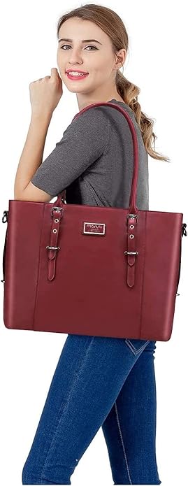 MOSISO Laptop Bag for Women, Waterproof Vintage PU Leather Briefcase Shoulder Computer Laptop Tote Bag for Office Work