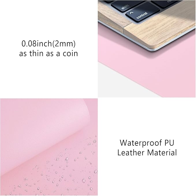 Mouse Pad Desk Protector Mat, Large PU Leather Office Desk Mat, Non-Slip Desk Pad for Keyboard and Mouse, Waterproof Desk Blotter Pad for Writing, Wide & Smooth Laptop Desk Pads, Pink (17’’X36’’)