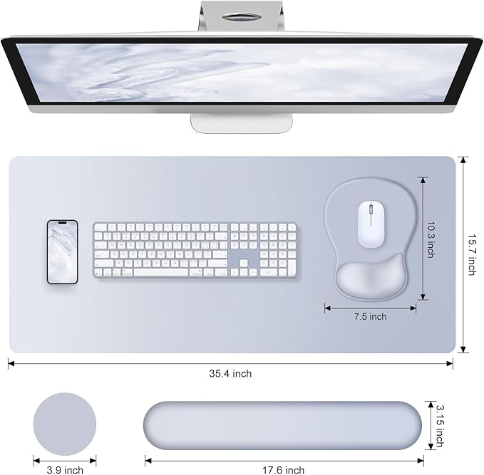 4-in-1 Large Gaming Mouse Pad, Keyboard Wrist Rest Pad & Wrist Support Mousepad Set, Extended Desk Pad Waterproof Desk Mat Protector for Home Office Decor Study Game 35.4×15.7 Inches I Gradient Gray