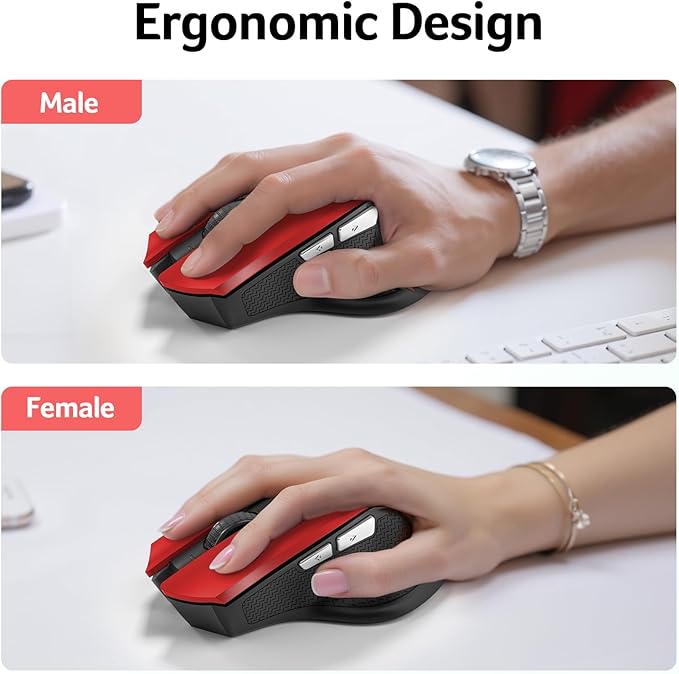 acer Wireless Mouse for Laptop, 2.4GHz Computer Mouse 3 Adjustable DPI Office Cordless USB Mice with USBA Receiver, 6 Buttons, 1600 DPI, Medium to Large Sized Hands (Red)