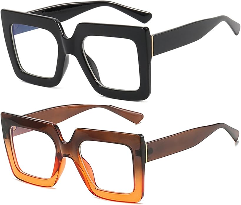 Onrtry Oversized Square Blue Light Glasses for Women Men Thick Frame Big Computer Eyewear Non-Prescription Eyeglasses