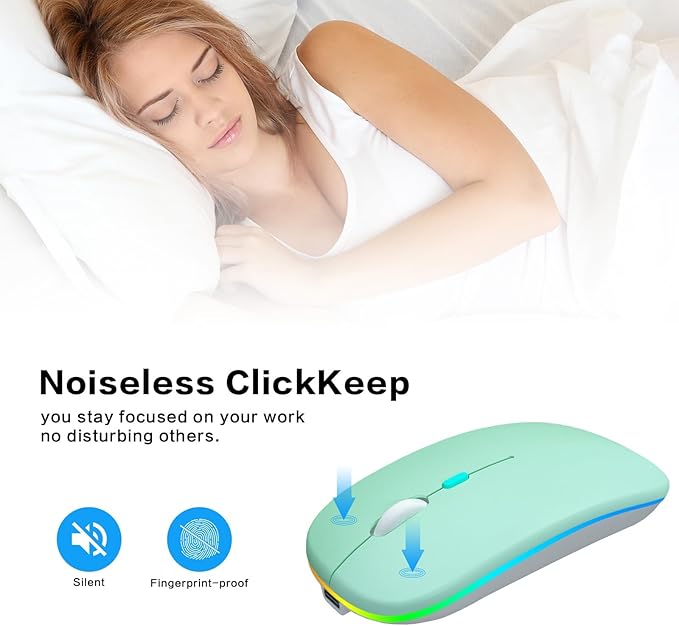 Wireless Bluetooth Mouse - Rechargeable Laptop Mice - with LED Lights,Dual Mode(Bluetooth 5.2 & Portable USB 2.4G) Connection,Silent Computer Mouse for Laptop,iPad,Tablet,MacBook,& PC(Green)