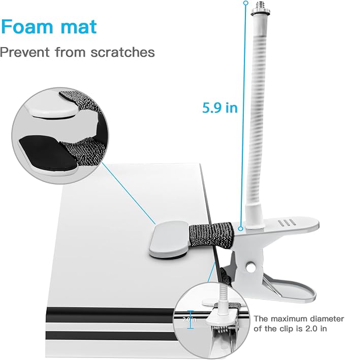 Adjustable Gooseneck Clamp Mount for eufy Cameras, Mounting Bracket Compatible with Arlo Pro 5S/Pro 4/Pro 3/Pro 2/Essential and More 1/4'' Camera(No Drill,White, 1 Pack) - Image 3