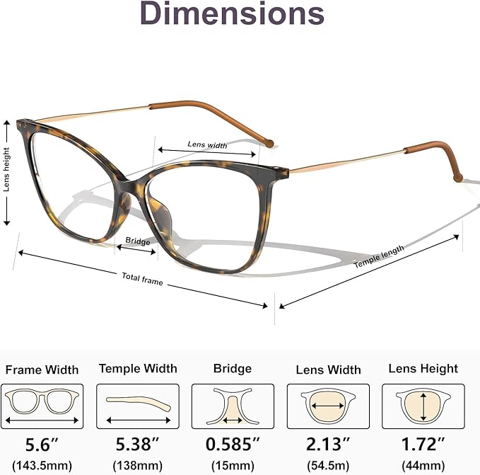 VISOONE Oversized Cat Eye Blue Light Blocking Glasses for Women Large Cute Lightweight Eyeglasses Metal Frame Calina
