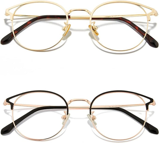 Cyxus Blue Light Glasses for Men and Women, Round Metal Frame Computer Eyeglasses for Office, Gaming, Reading 8090