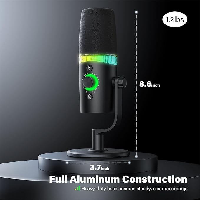 USB/XLR Dynamic Microphone Podcast & Gaming Microphone for PC, Vocal Mic with RGB Lighting, Tap-to-Mute, Gain Control & Headphone Monitoring for YouTube Streaming