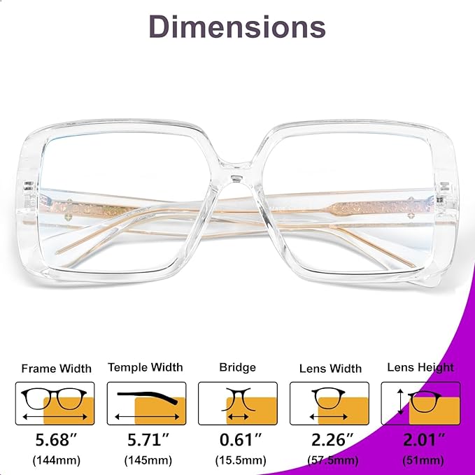VISOONE Oversized TR90 Blue Light Blocking Glasses Fashion Accessories Non Prescription for Women Harvard