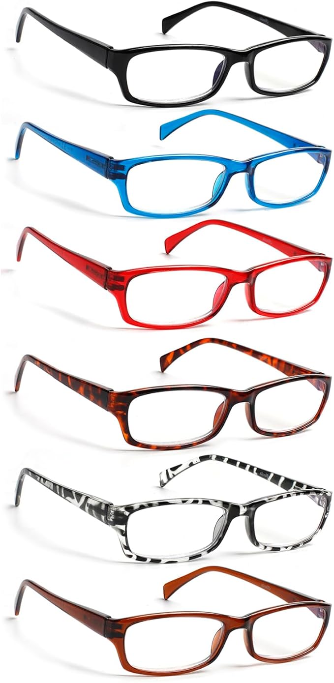 Henotin 6-Pack Reading Glasses Blue Light Blocking Anti Eyestrain Computer Reading Glasses for Women and Men (Transparent White, 0.50 Diopters)