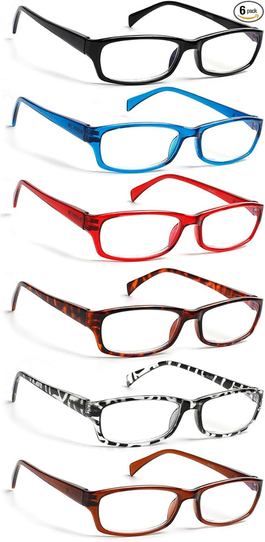 Henotin 6-Pack Reading Glasses Blue Light Blocking Anti Eyestrain Computer Reading Glasses for Women and Men Readers (Transparent White, 2.25, Diopters)