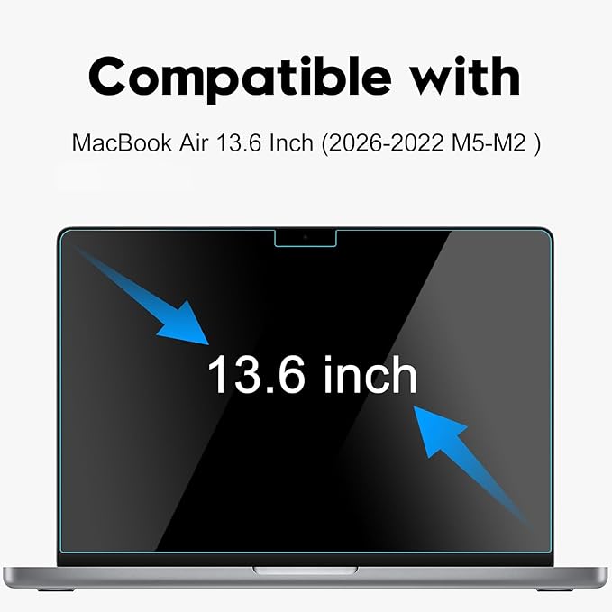 9H Hardness Tempered Glass 13" Screen Protector for 2026 MacBook Air 13.6 Inch (M5-M2 2026-2022), Bubble Free, Ultra Thin HD Transparency, Anti Scratch
