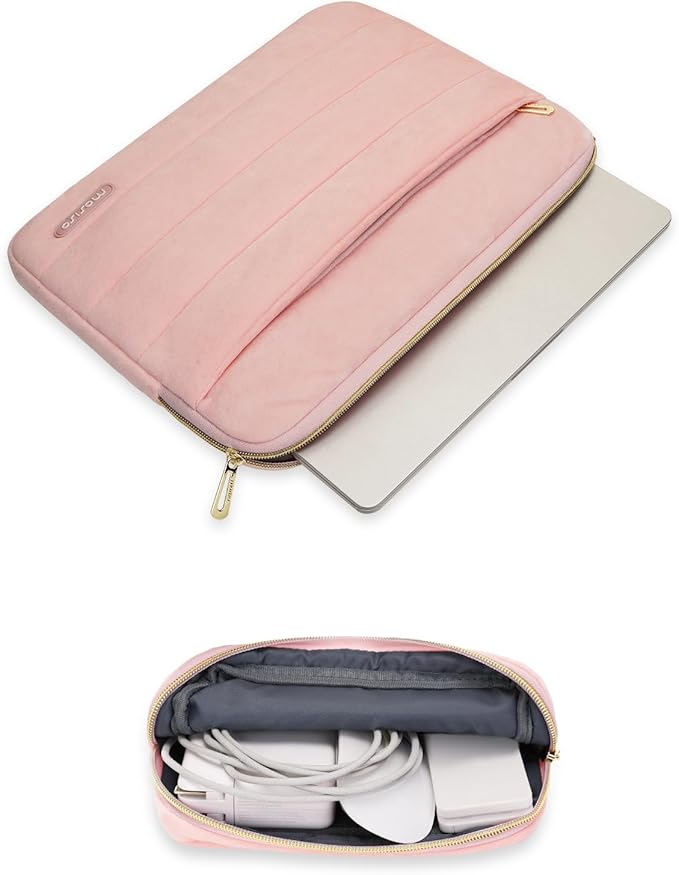 MOSISO 13-14 inch Laptop Case, 13.3 inch Laptop Sleeve Compatible with MacBook Air 13 13.3 13.6/Pro 13/Pro 14, HP Dell ASUS Lenovo, Soft Cozy Lightweight Horizontal Bag with Small Case, Pink