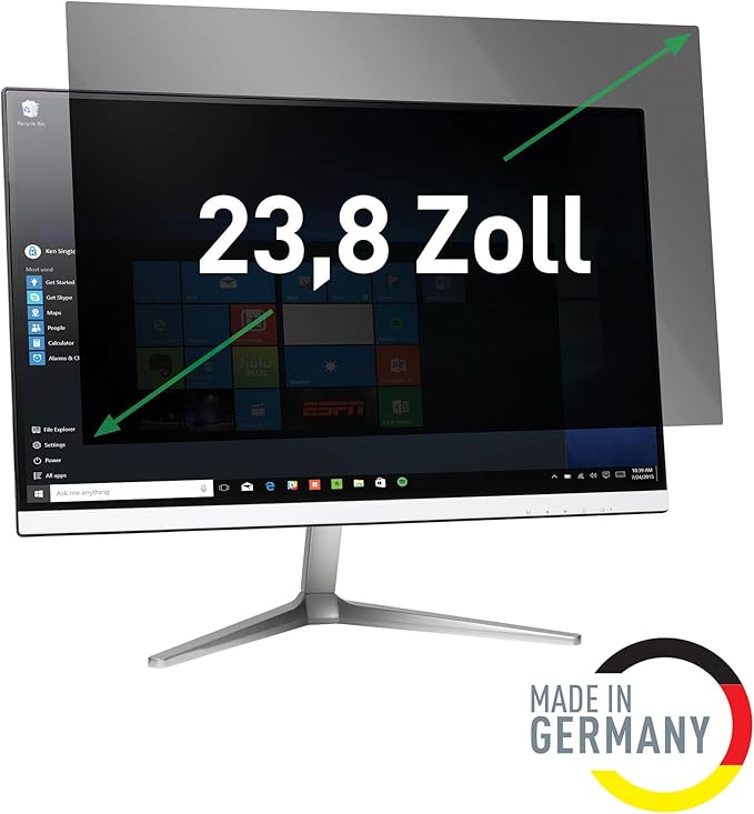 Leitz Monitor Privacy Filter 23.8 Inch (16:9), Removable Protective Film, with Blue Light Filter and Anti-Glare Protection, Can be Used on Both Sides, Touchscreen Compatible, Made in Germany, 69010000