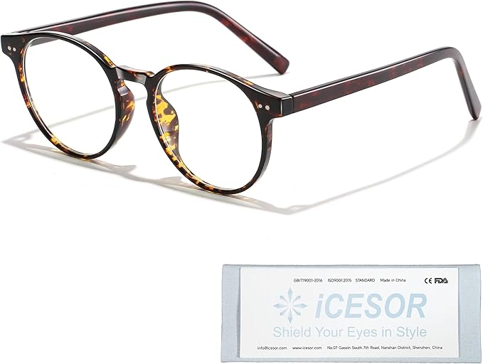 Round Blue Light Blocking Glasses Lightweight Chic Frame Anti Eye Strain Protection Computer Gaming for Women and Men