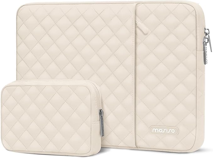MOSISO Laptop Case 13.3 inch, 13-13.3 inch Laptop Sleeve Compatible with MacBook Air/Pro 13 / Pro 14, HP Dell Acer ASUS Lenovo,Square Quilted Vertical Computer Bag with Pocket&Small Case, Sand