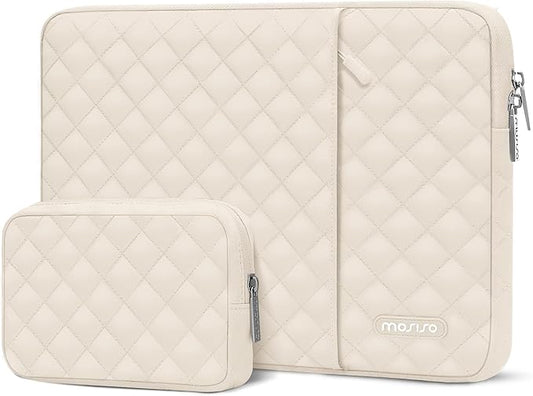 MOSISO Laptop Case 15 inch, 15 inch Laptop Sleeve Compatible with MacBook Air M4 M3 M2 2025 2024 2023, Dell XPS Plus, Square Quilted Vertical Computer Bag with Pocket&Small Case, Sand