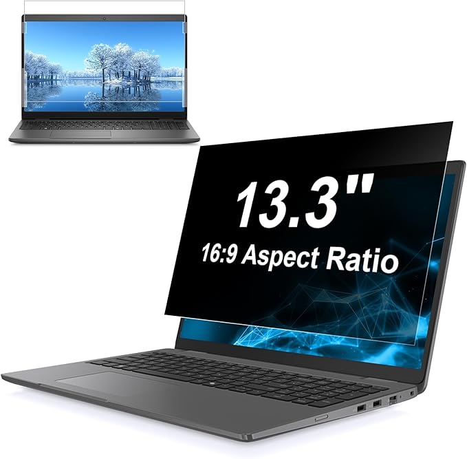 13.3 Inch 16:9 Laptop Privacy Screen Filter, Computer Monitor Privacy Shield, Anti Scratch Anti Spy Anti Glare Blue Light Screen Protector