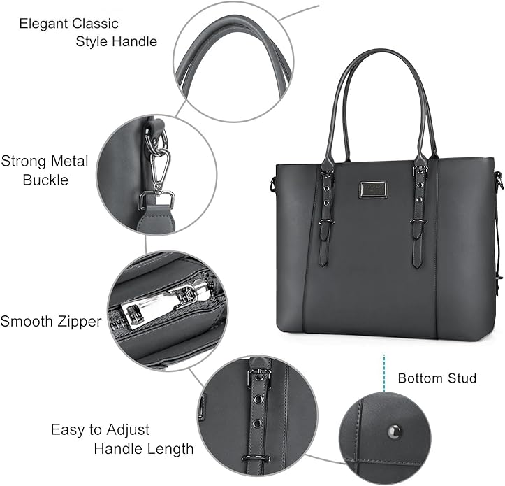 MOSISO Laptop Bag for Women, Waterproof Vintage PU Leather Briefcase Shoulder Computer Laptop Tote Bag for Office Work