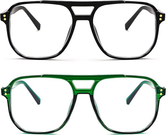 FEISEDY 2Pack Blue Light Blocking Glasses Fake Nerd Clear Square Computer Lightweight Pilot Glasses Frame Oversized B2866