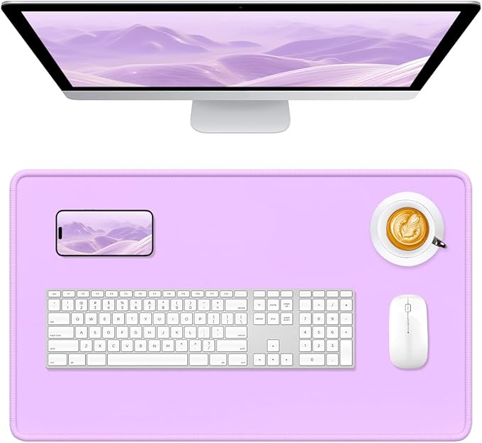 Hsurbtra Desk Pad, 23.6" x 13.8" Premium-Textured Desk Mat, Stitched Edge Anti-Slip Waterproof Rubber Mouse Pad, M Extended Computer Mat for Office Gaming Laptop Keyboard Vanilla Purple