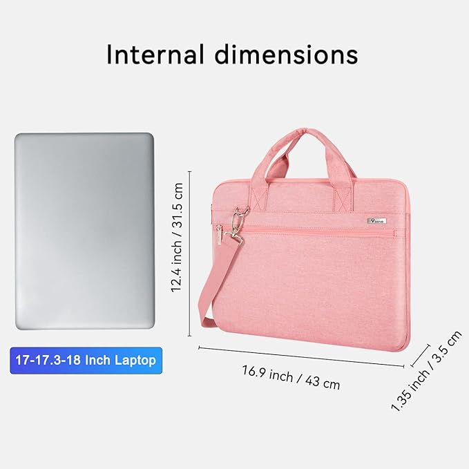 Voova Laptop Bag 17 17.3 Inch, 360° Protective Laptop Case Sleeve with Shoulder Strap Compatible with 17-18 Inch Lenovo Asus Acer Dell Hp, Waterproof Computer Bag Slim Briefcase for Women, Pink