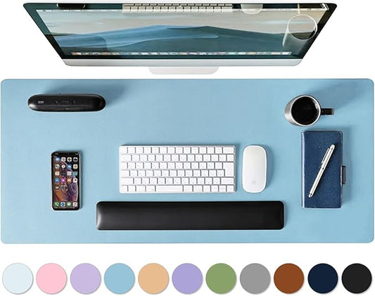 Mouse Pad Desk Protector Mat, Large PU Leather Office Desk Mat, Non-Slip Desk Pad for Keyboard and Mouse, Waterproof Desk Blotter Pad for Writing, Wide & Smooth Laptop Desk Pads, Sky Blue (17’’X36’’)